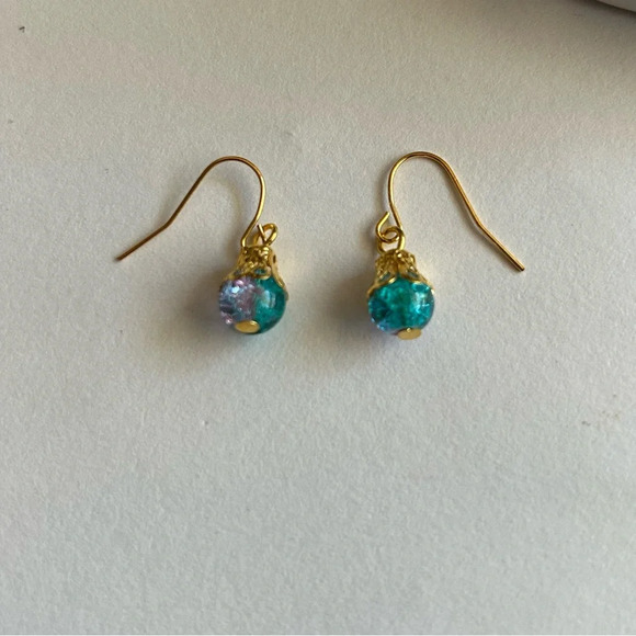 3/$20 Blue and Purple Dual Crystal Ornate Gold Plated Dangling Drop Earrings - Picture 2 of 3